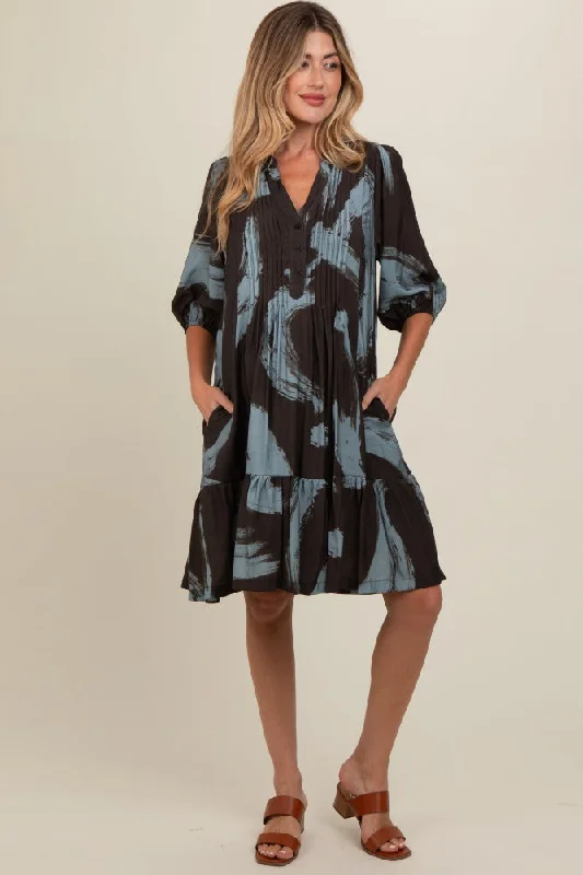 Exclusive Savings Mocha Abstract Print Button Up Maternity Midi Dress