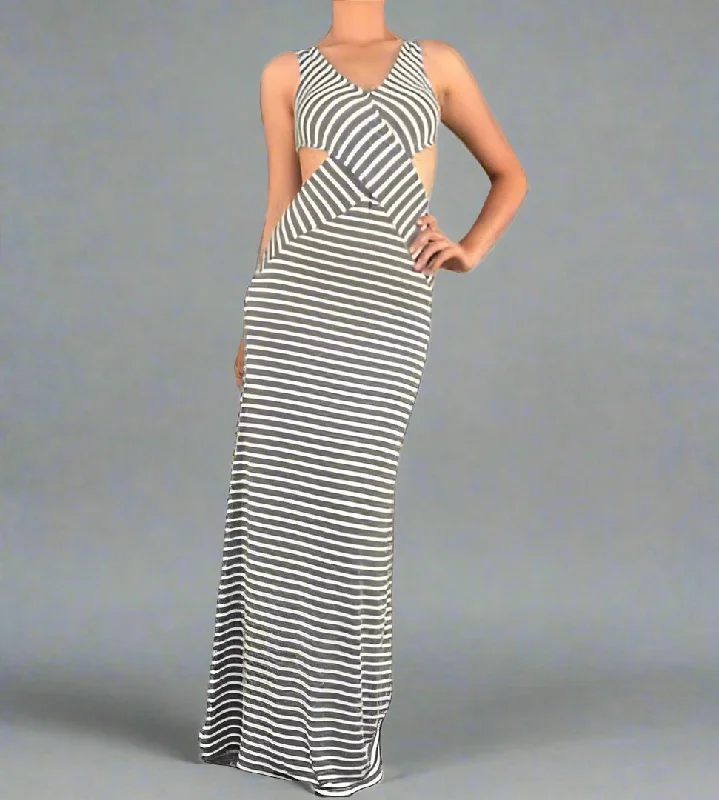 Hurry In Grey and White S`tripe Dress