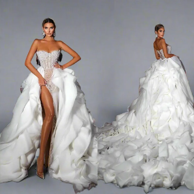 Savings Event Luxury Rhinestone Ruffle Crystal Wedding Gown