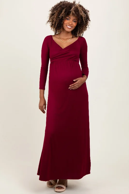 Daily Deals Burgundy Wrap Front Empire Waist Maternity Maxi Dress