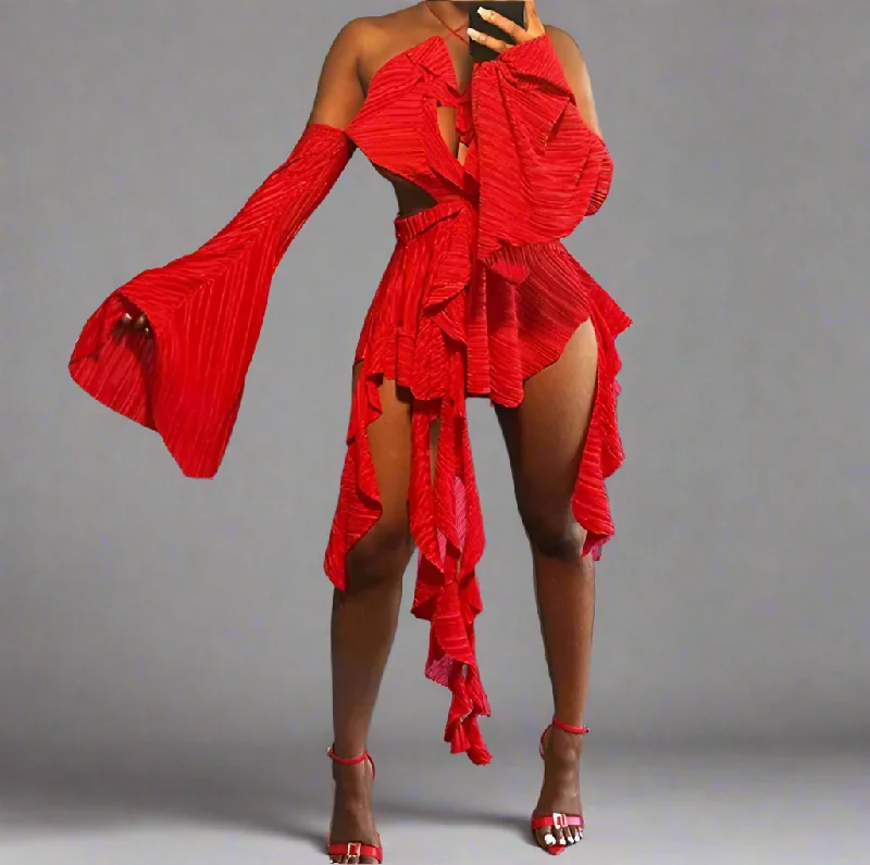 Overstock Super Sexy Ruffle Plunge Mini Dress