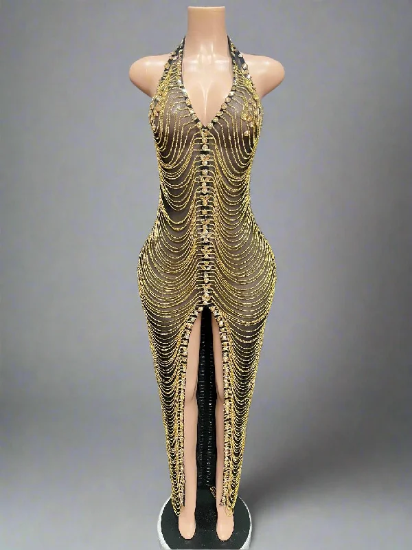 Final Clearance Maxi Crystal Stones Fringe Dress 1 (Ready to Ship)