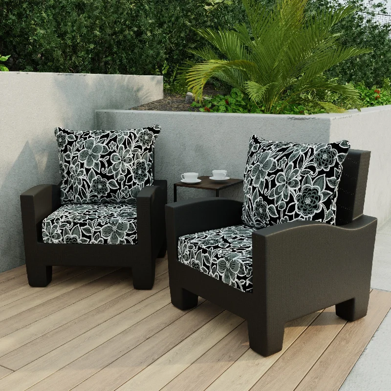 24" x 47" Black Floral Outdoor Deep Seat Cushion Set with Welt - 46.5'' L x 24'' W x 6'' H