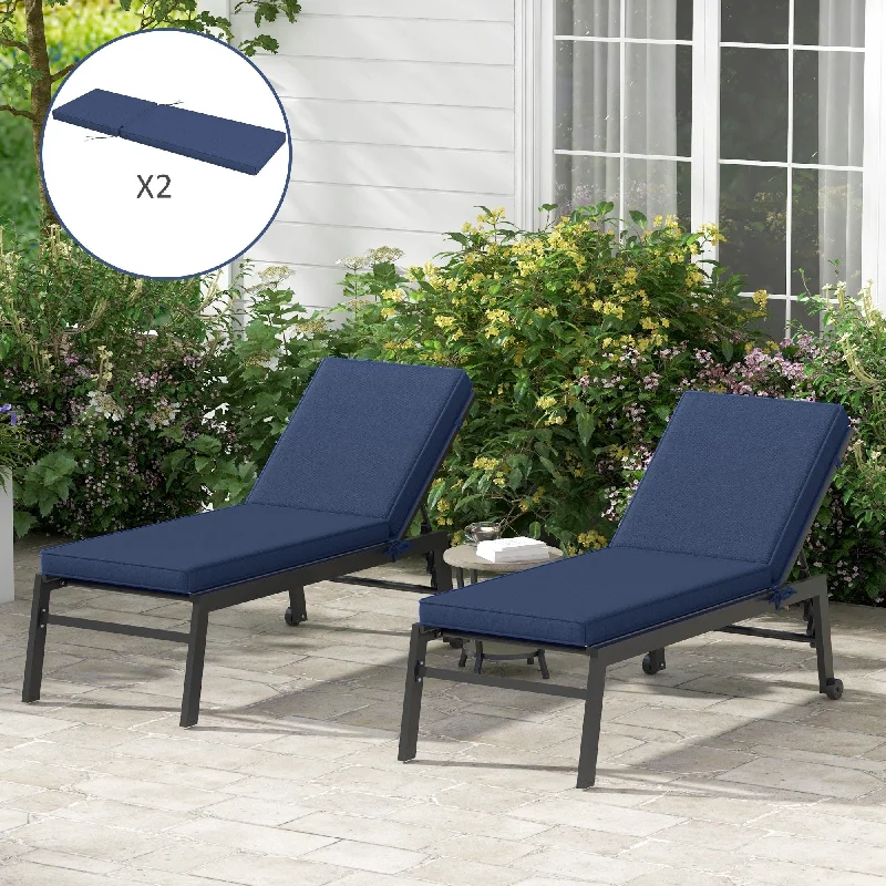 Outsunny 2 Patio Chaise Lounge Chair Cushions with Backrests, Replacement Patio Cushions with Ties for Outdoor Poolside Lounge